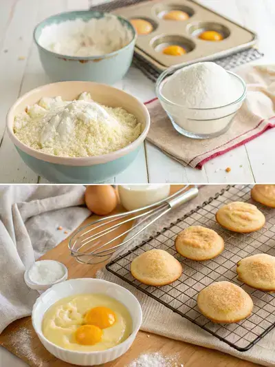Step-by-step process of making patty cakes, including mixing ingredients and baking.